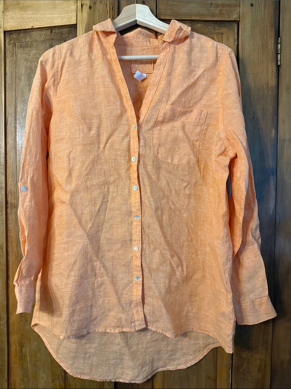 Sigrid Olsen S 100% Linen Light Peach Button-Down Shirt Coastal Beach Comfort